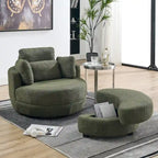 Fauteuil tonneau pivotant vert Ern 52 avec pouf de rangement