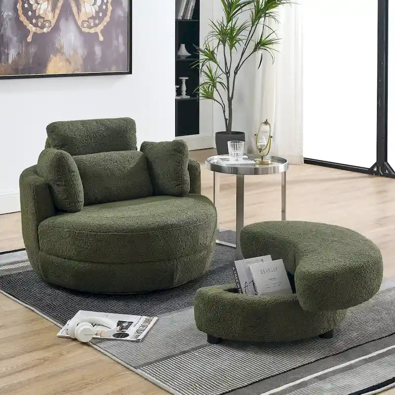 Green  ern 52 Swivel Barrel Chair with Storage Ottoman