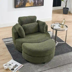 Fauteuil tonneau pivotant vert Ern 52 avec pouf de rangement