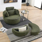 Fauteuil tonneau pivotant vert Ern 52 avec pouf de rangement