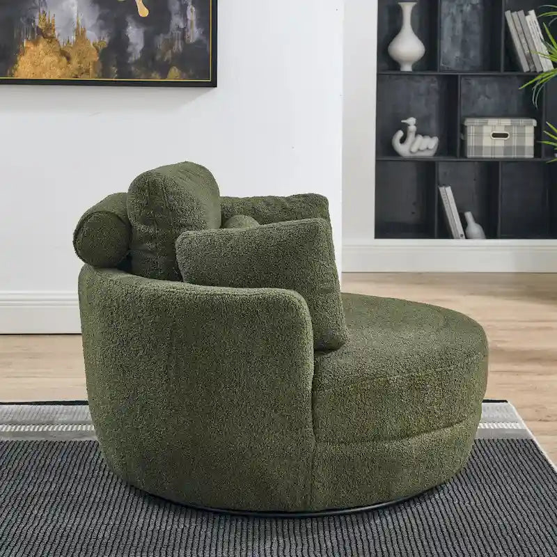 Fauteuil tonneau pivotant vert Ern 52 avec pouf de rangement