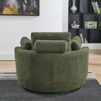 Fauteuil tonneau pivotant vert Ern 52 avec pouf de rangement