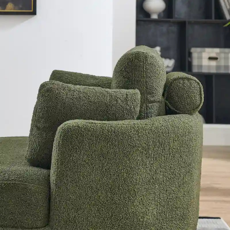 Fauteuil tonneau pivotant vert Ern 52 avec pouf de rangement
