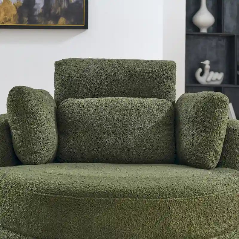 Fauteuil tonneau pivotant vert Ern 52 avec pouf de rangement