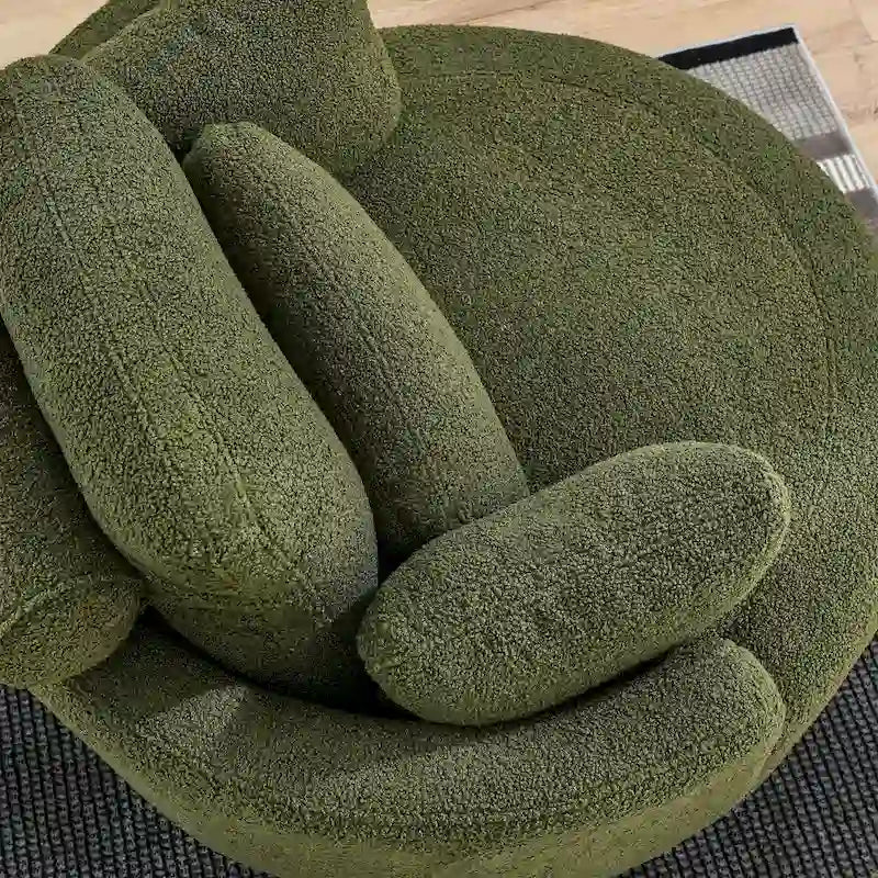 Fauteuil tonneau pivotant vert Ern 52 avec pouf de rangement