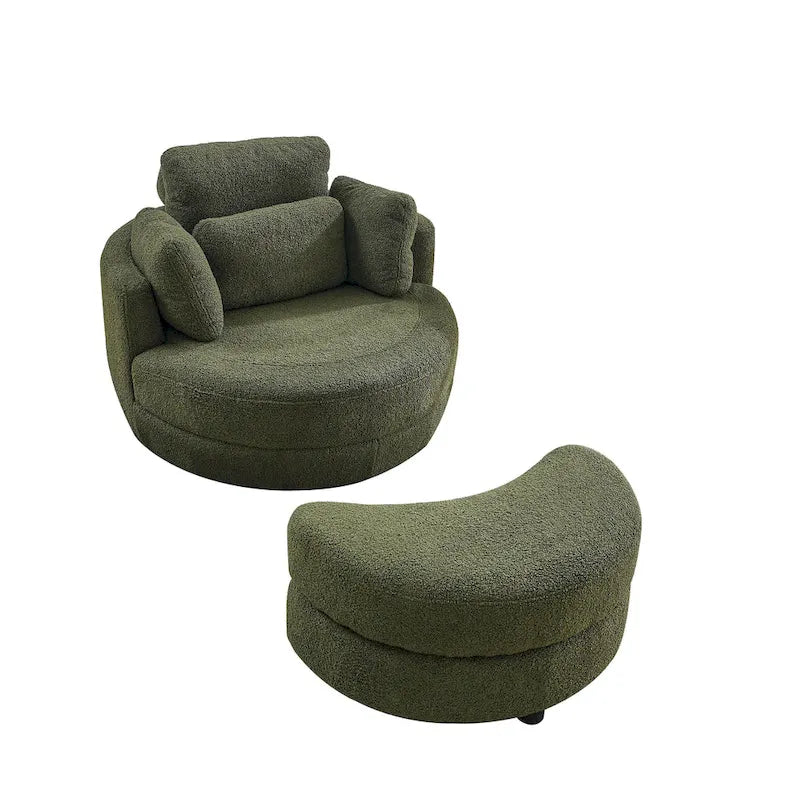 Fauteuil tonneau pivotant vert Ern 52 avec pouf de rangement
