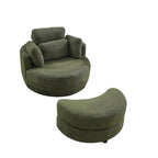 Fauteuil tonneau pivotant vert Ern 52 avec pouf de rangement