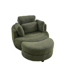 Fauteuil tonneau pivotant vert Ern 52 avec pouf de rangement