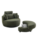 Fauteuil tonneau pivotant vert Ern 52 avec pouf de rangement