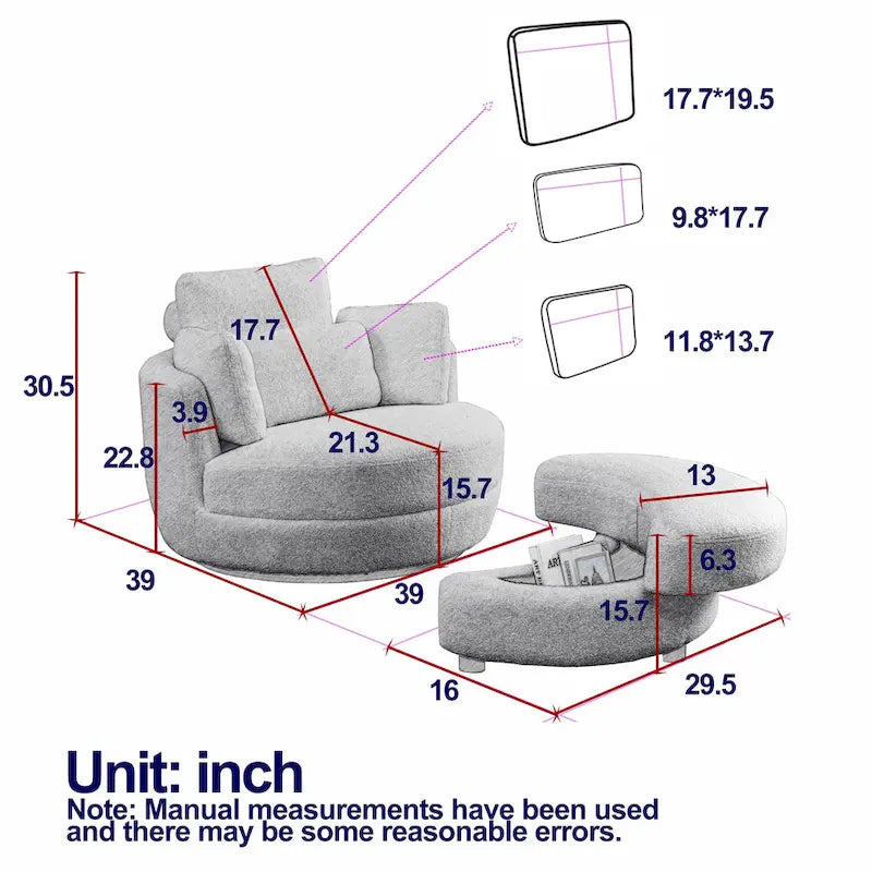 Fauteuil tonneau pivotant vert Ern 52 avec pouf de rangement
