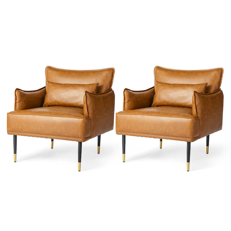 Lot de 2 fauteuils de style Mid-Century en similicuir 29,5 W avec poches latérales – 29,5 L x 32 H x 28,75 P