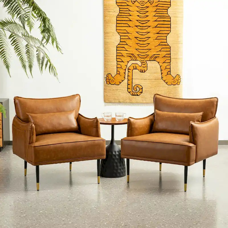 Lot de 2 fauteuils de style Mid-Century en similicuir 29,5 W avec poches latérales – 29,5 L x 32 H x 28,75 P