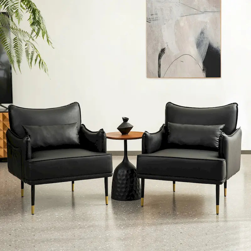 Lot de 2 fauteuils de style Mid-Century en similicuir 29,5 W avec poches latérales – 29,5 L x 32 H x 28,75 P