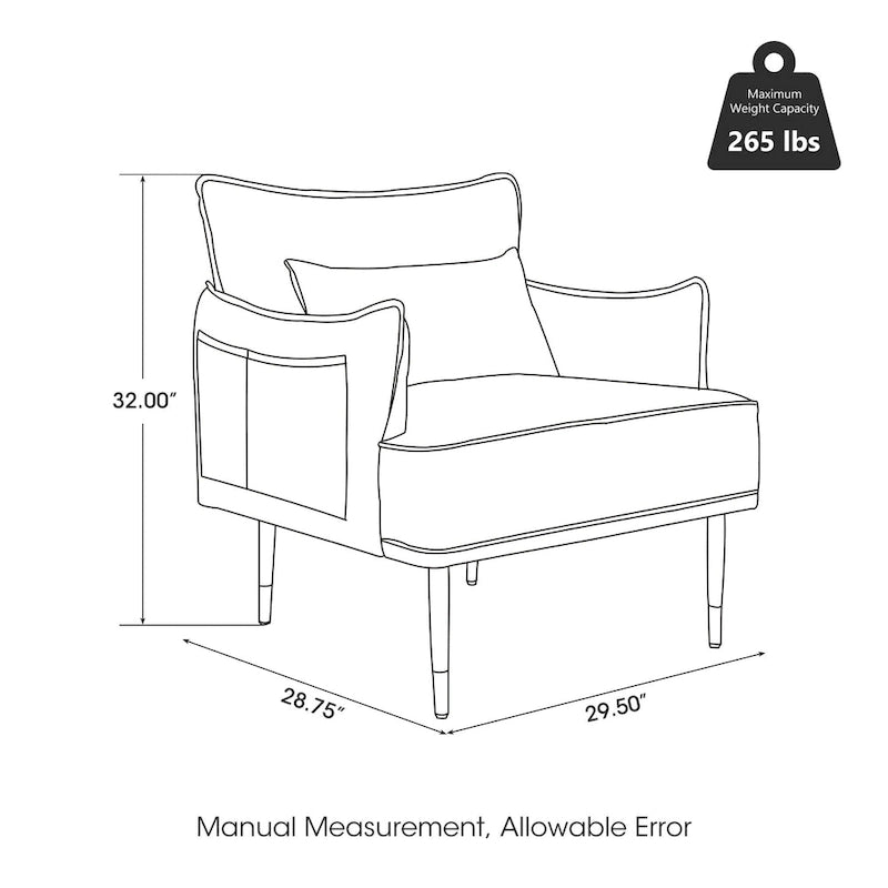Lot de 2 fauteuils de style Mid-Century en similicuir 29,5 W avec poches latérales – 29,5 L x 32 H x 28,75 P
