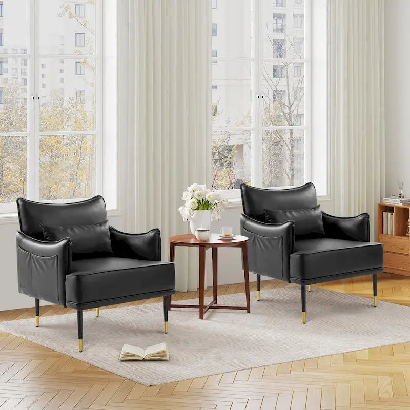 Lot de 2 fauteuils de style Mid-Century en similicuir 29,5 W avec poches latérales – 29,5 L x 32 H x 28,75 P
