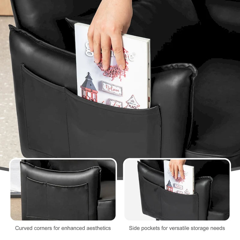 Lot de 2 fauteuils de style Mid-Century en similicuir 29,5 W avec poches latérales – 29,5 L x 32 H x 28,75 P