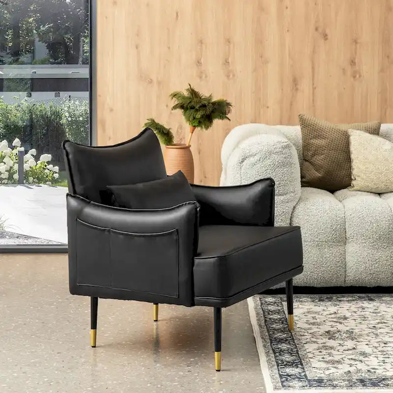Lot de 2 fauteuils de style Mid-Century en similicuir 29,5 W avec poches latérales – 29,5 L x 32 H x 28,75 P