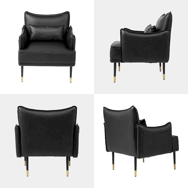 Lot de 2 fauteuils de style Mid-Century en similicuir 29,5 W avec poches latérales – 29,5 L x 32 H x 28,75 P