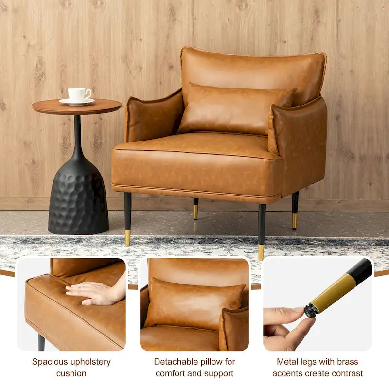 Lot de 2 fauteuils de style Mid-Century en similicuir 29,5 W avec poches latérales – 29,5 L x 32 H x 28,75 P