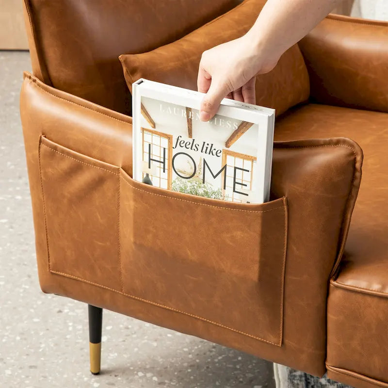 Lot de 2 fauteuils de style Mid-Century en similicuir 29,5 W avec poches latérales – 29,5 L x 32 H x 28,75 P