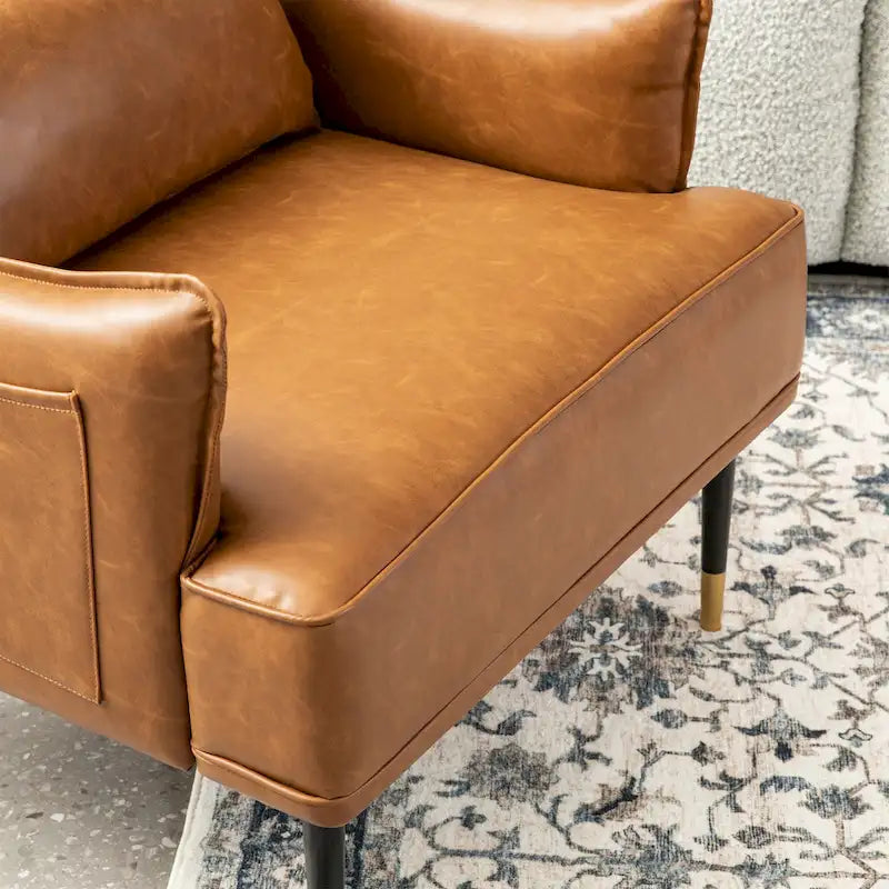 Lot de 2 fauteuils de style Mid-Century en similicuir 29,5 W avec poches latérales – 29,5 L x 32 H x 28,75 P