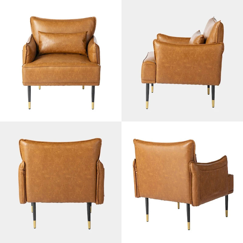 Lot de 2 fauteuils de style Mid-Century en similicuir 29,5 W avec poches latérales – 29,5 L x 32 H x 28,75 P