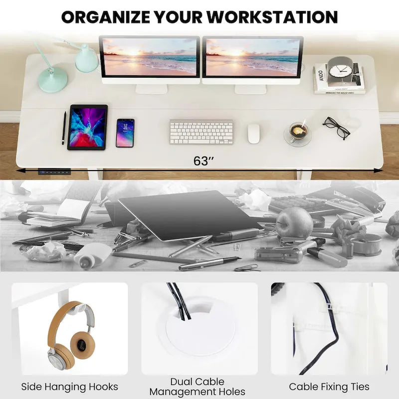 Bureau assis-debout électrique réglable en hauteur 63 x 24 pouces - Voir détails