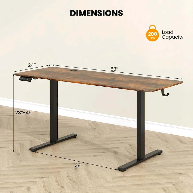 Bureau assis-debout électrique réglable en hauteur 63 x 24 pouces - Voir détails