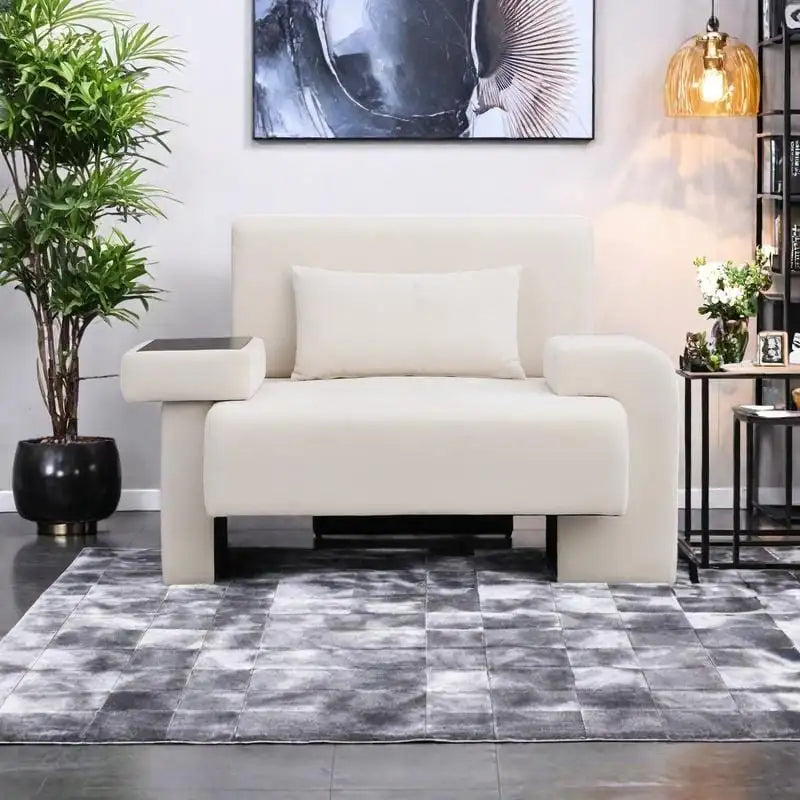 Polyester Oversized Armchair with Storage Asymmetrical Armrest and  ern Mid-Century Chair, 225lb Capacity