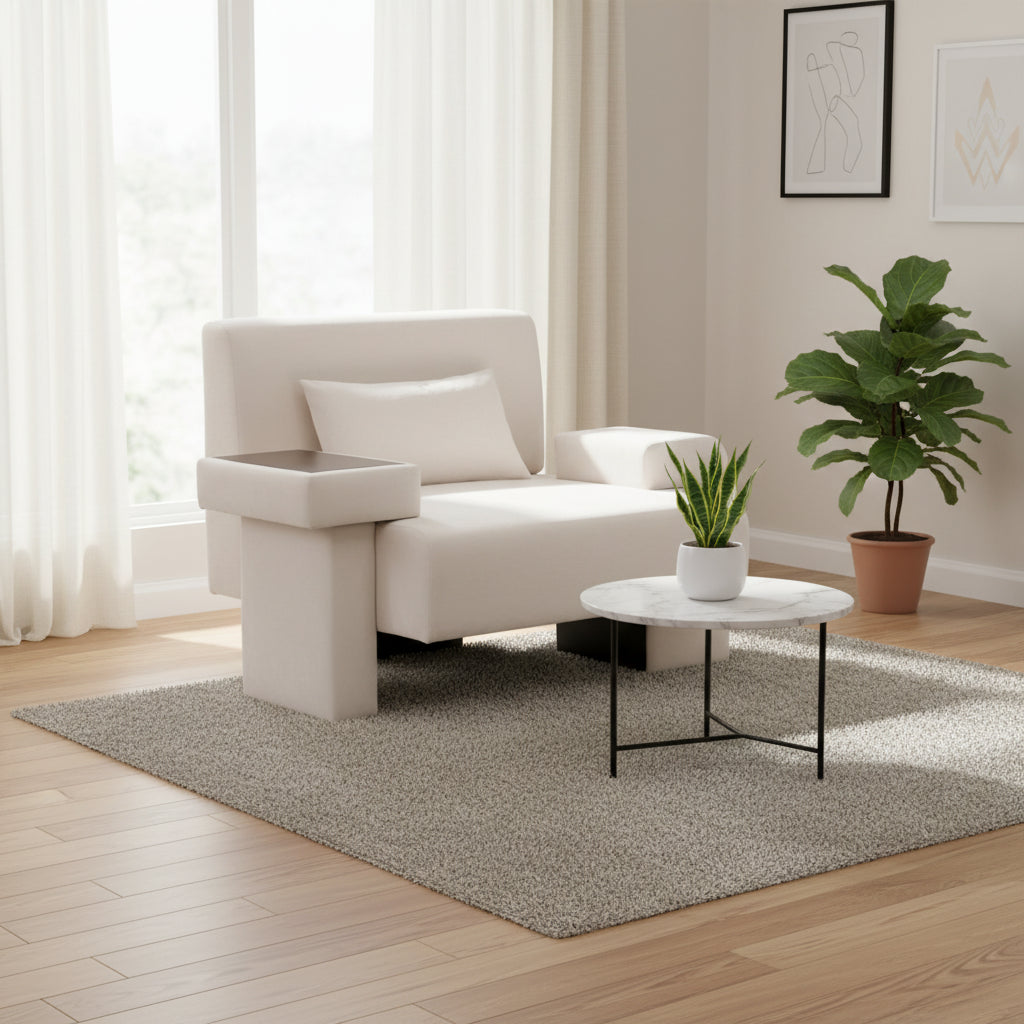 Fauteuil surdimensionné en polyester avec rangement Accoudoir asymétrique et chaise moderne du milieu du siècle, capacité de 102 kg