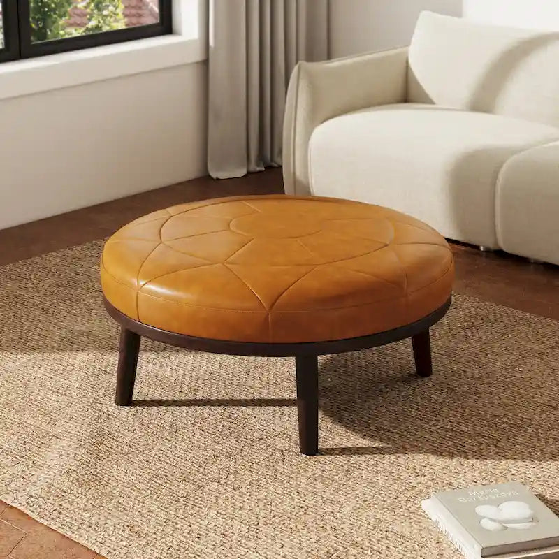 34.5 W Full-Grain Genuine Italian Leather Ottoman by  