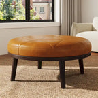 Pouffe en cuir véritable pleine fleur italien de 34,5 W par