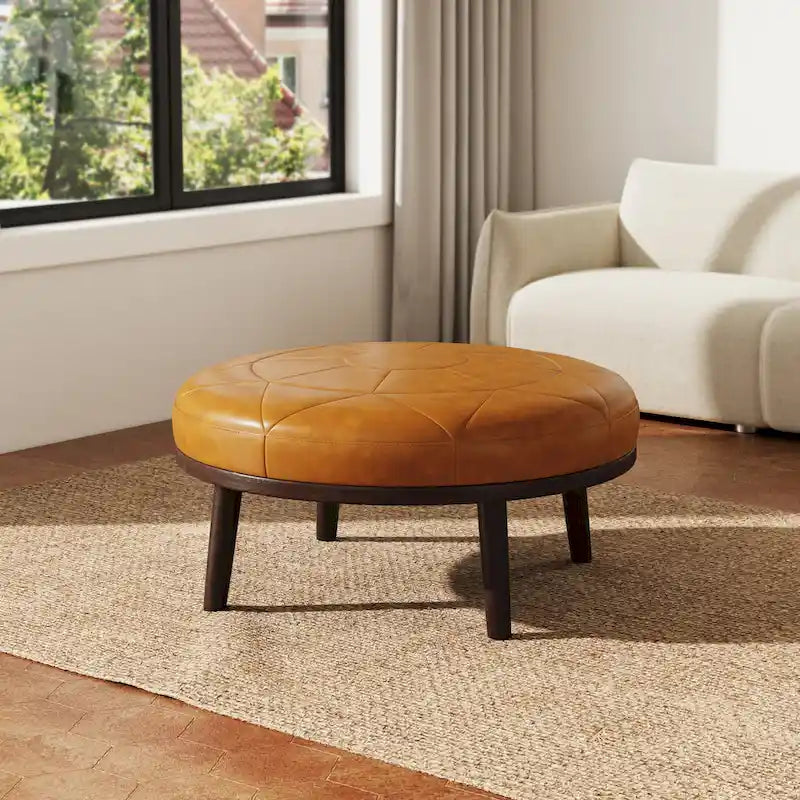 Pouffe en cuir véritable pleine fleur italien de 34,5 W par