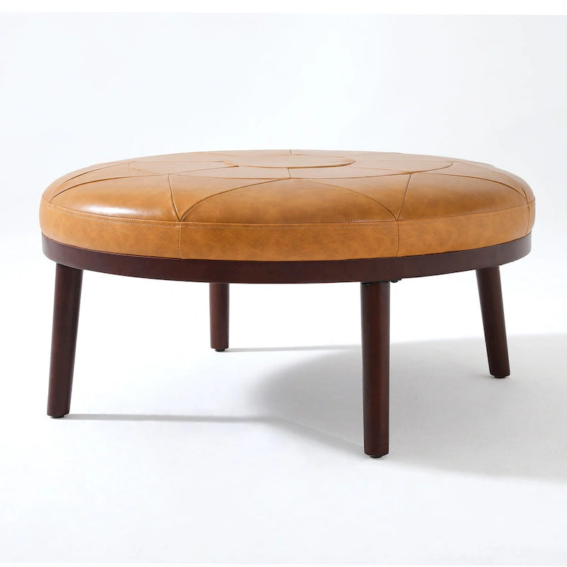 Pouffe en cuir véritable pleine fleur italien de 34,5 W par