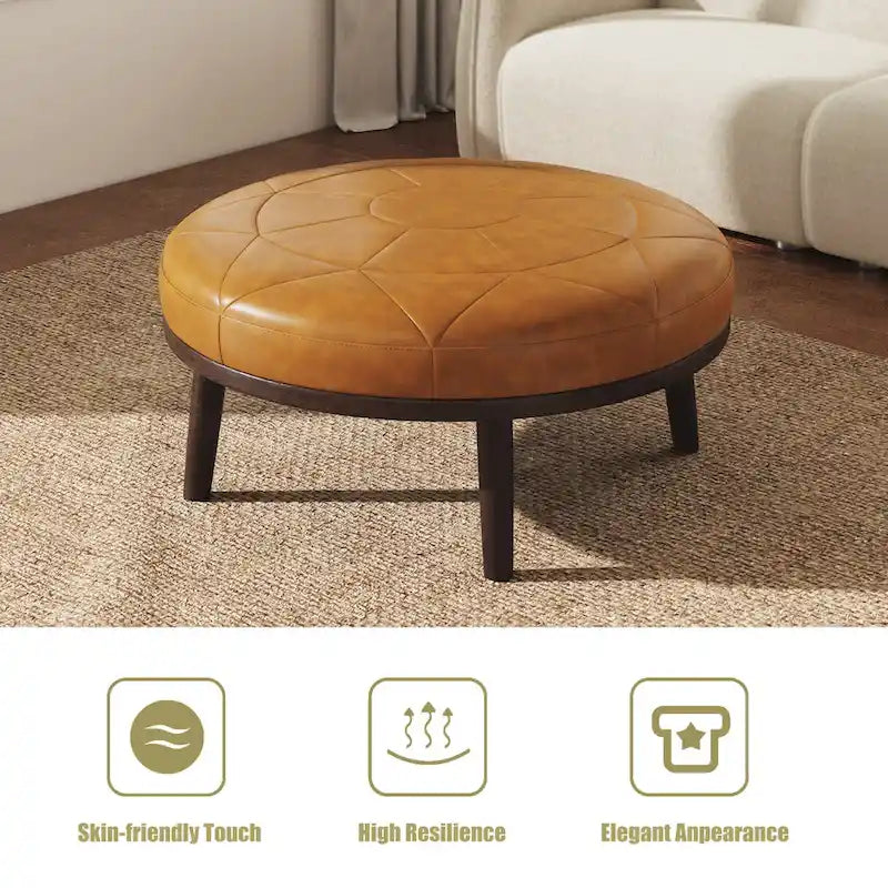Pouffe en cuir véritable pleine fleur italien de 34,5 W par