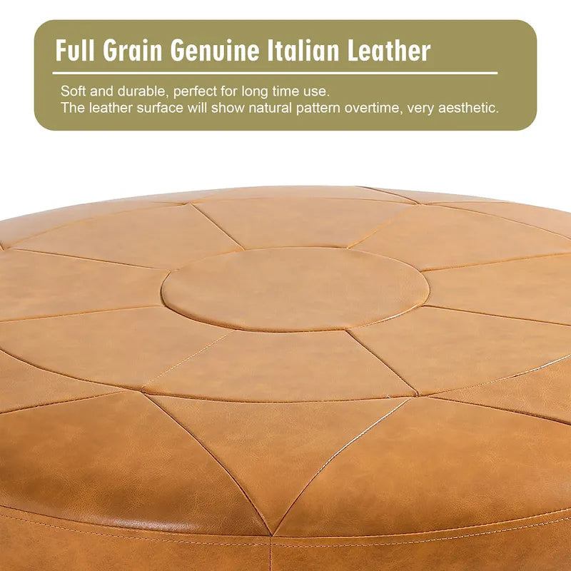 Pouffe en cuir véritable pleine fleur italien de 34,5 W par