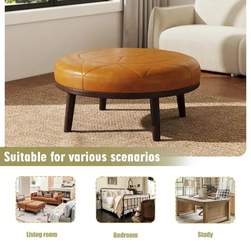 Pouffe en cuir véritable pleine fleur italien de 34,5 W par