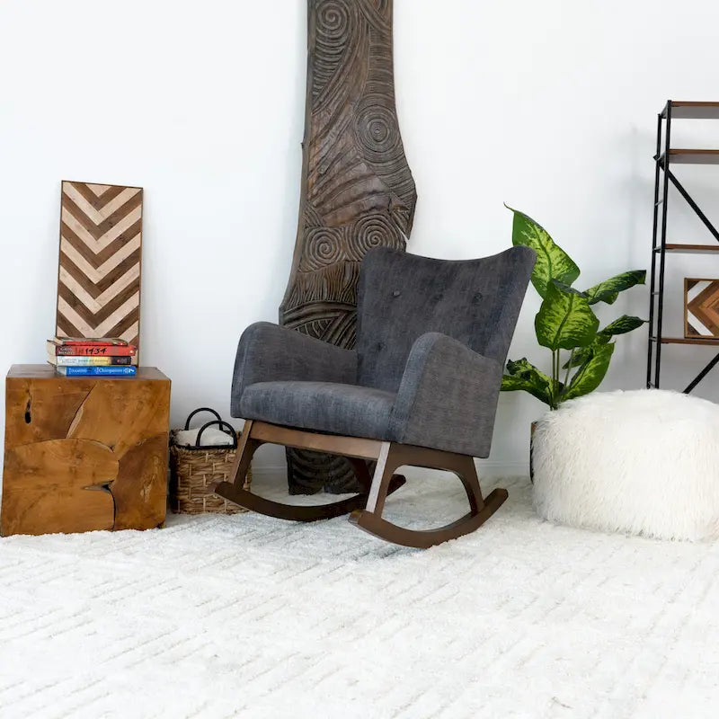 Fauteuils à bascule Cara en velours gris de style Mid-Century pour salon et chambre