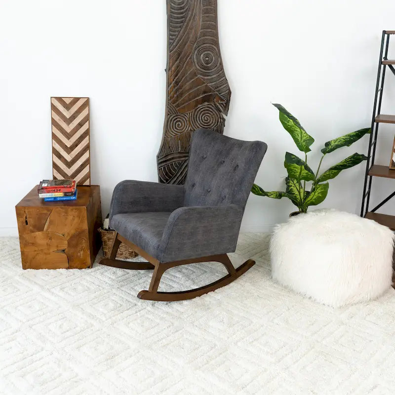 Fauteuils à bascule Cara en velours gris de style Mid-Century pour salon et chambre