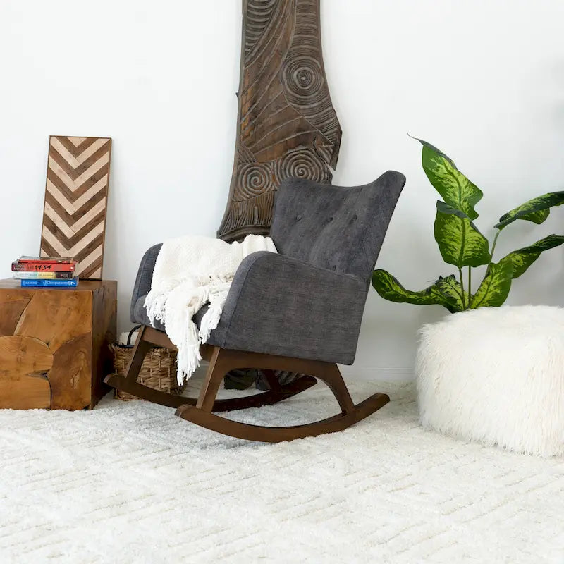 Fauteuils à bascule Cara en velours gris de style Mid-Century pour salon et chambre