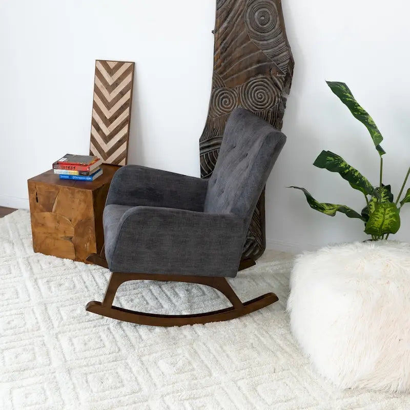 Fauteuils à bascule Cara en velours gris de style Mid-Century pour salon et chambre