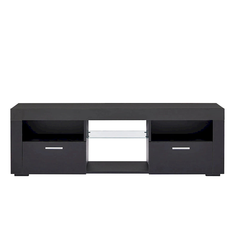 Meuble TV ern 51 po en verre avec rangement pour téléviseurs jusqu'à 69 po et lumières DEL