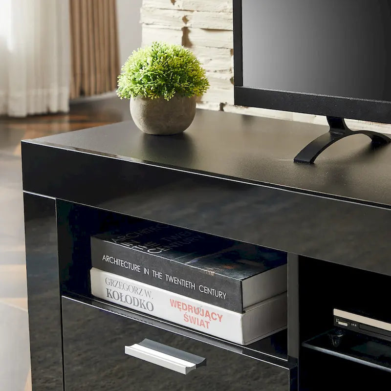 Meuble TV ern 51 po en verre avec rangement pour téléviseurs jusqu'à 69 po et lumières DEL