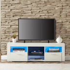 Meuble TV ern 51 po en verre avec rangement pour téléviseurs jusqu'à 69 po et lumières DEL