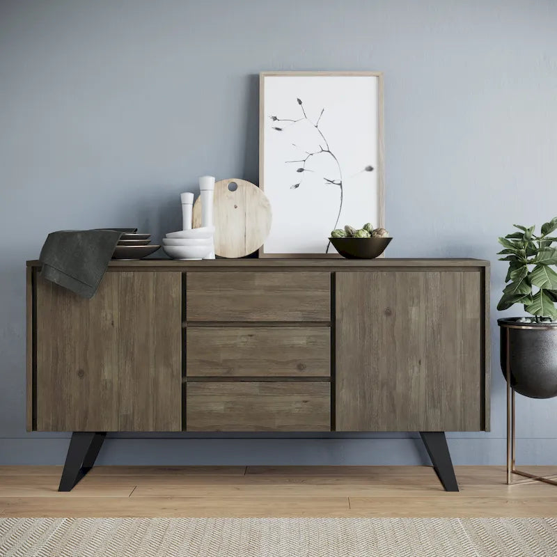 Buffet bahut industriel moderne Mitchell Metal de 60 po de largeur en BOIS DE CHÊNE – 60 x 17 x 30