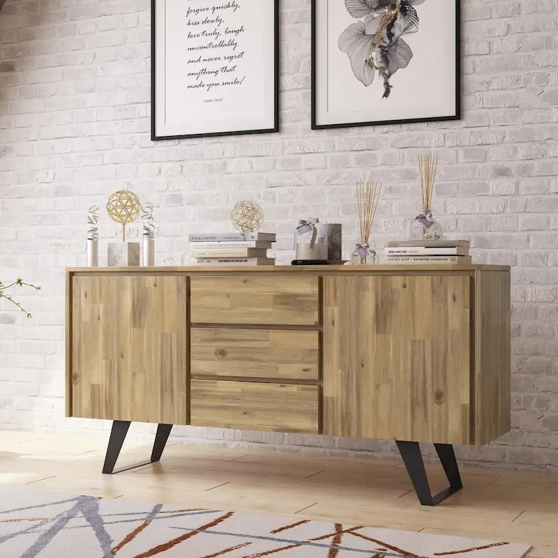 Buffet bahut industriel moderne Mitchell Metal de 60 po de largeur en BOIS DE CHÊNE – 60 x 17 x 30
