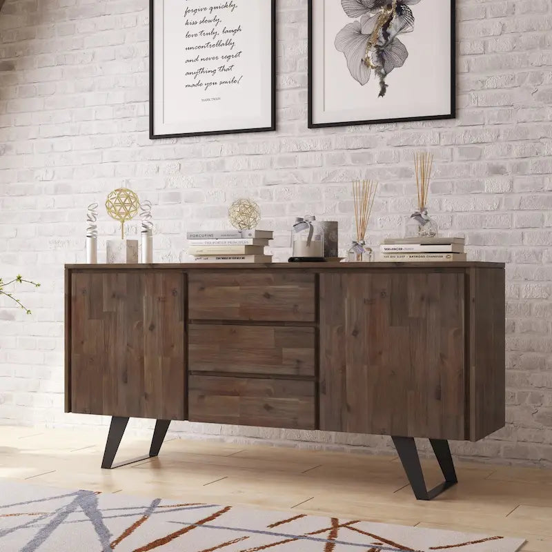 Buffet bahut industriel moderne Mitchell Metal de 60 po de largeur en BOIS DE CHÊNE – 60 x 17 x 30