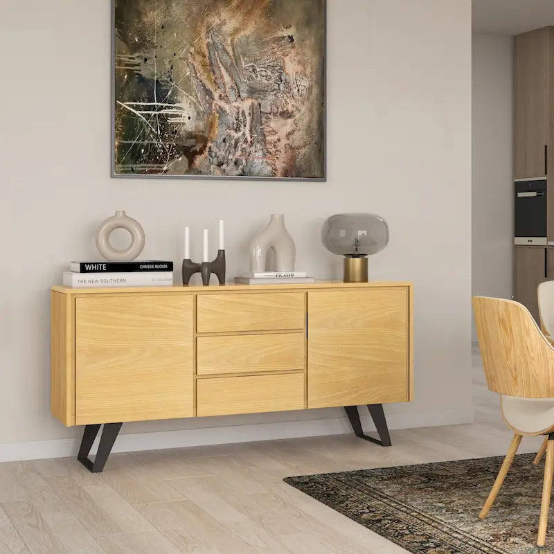 Buffet bahut industriel moderne Mitchell Metal de 60 po de largeur en BOIS DE CHÊNE – 60 x 17 x 30