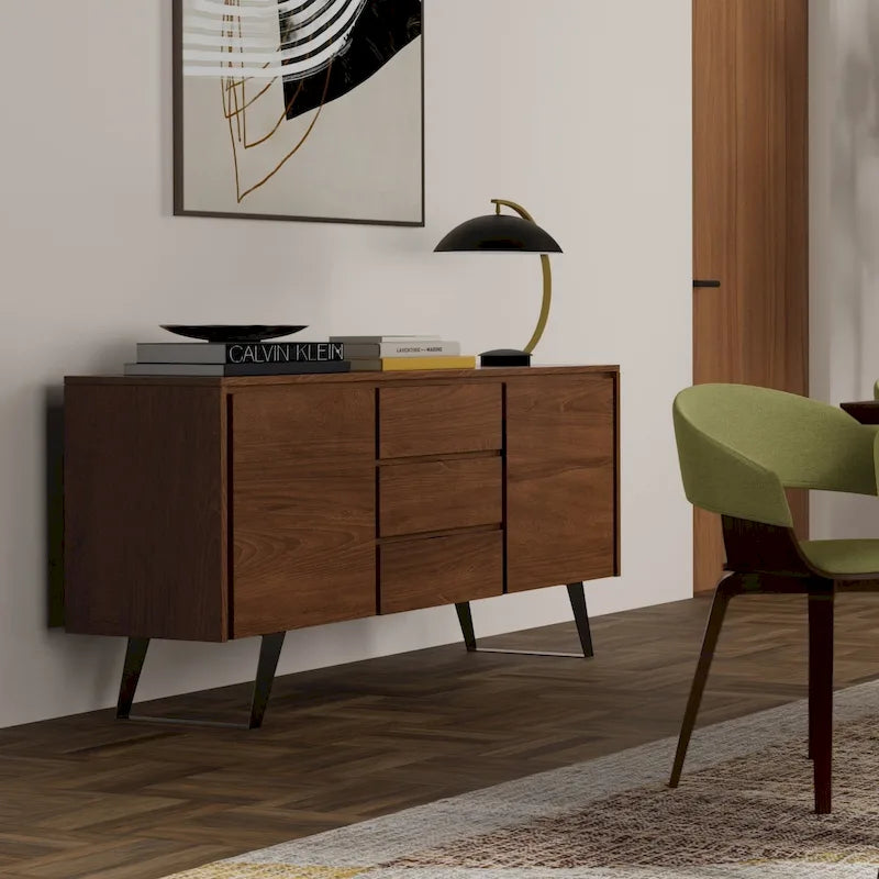 Buffet bahut industriel moderne Mitchell Metal de 60 po de largeur en BOIS DE CHÊNE – 60 x 17 x 30