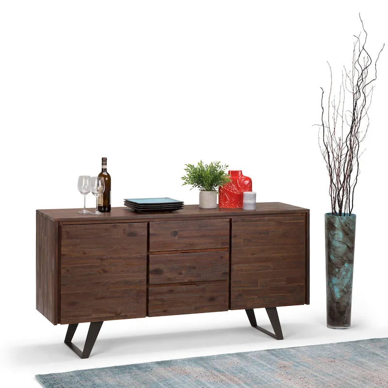   Mitchell Metal 60 inch Wide Rectangle  ern Industrial Sideboard Buffet in OAK WOOD - 60 x 17 x 30